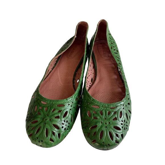 Corso Como Leather Floral Cutout Ballet Flat Women 8.5 Green Modern Classic - Picture 6 of 8